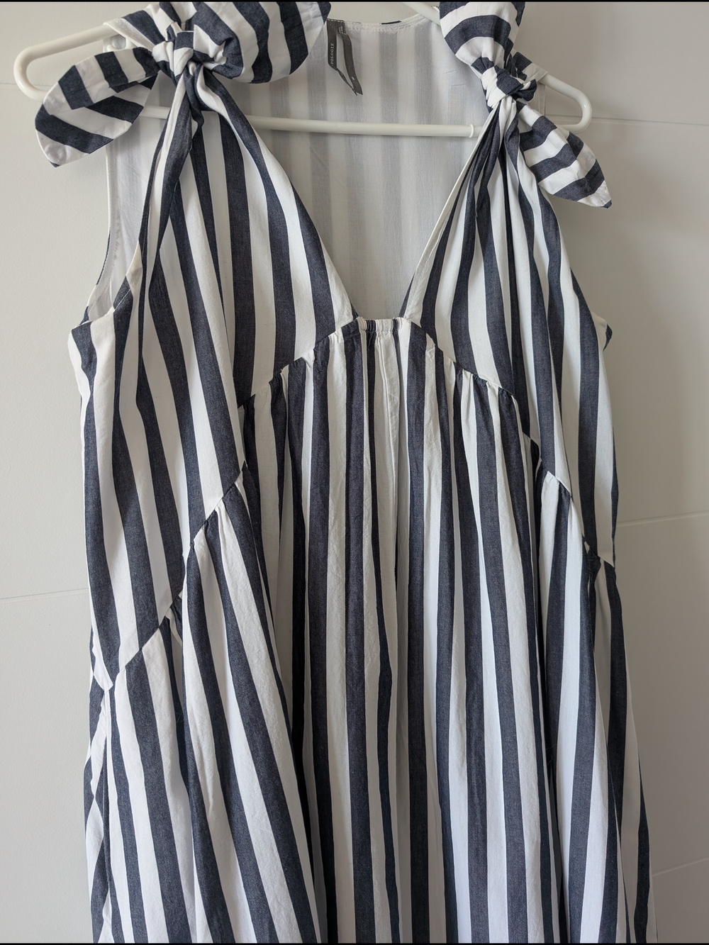 Anthropologie Navy and White Striped Bow-Shoulder Maxi - Picture 4 of 7
